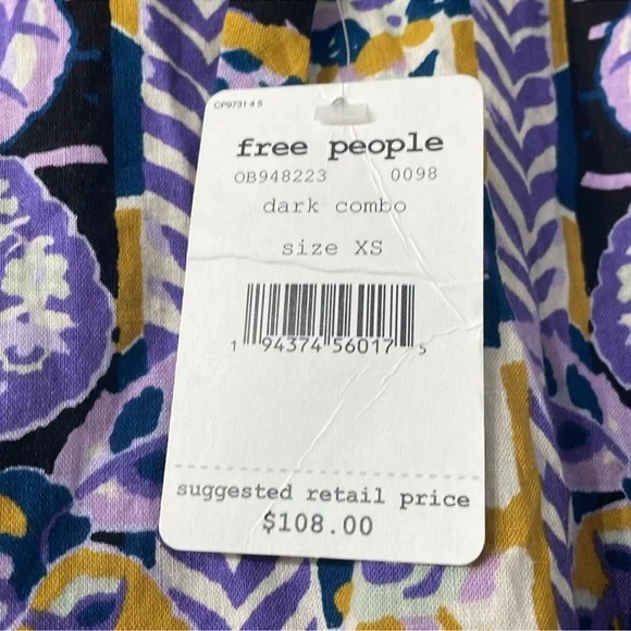 NEW FREE PEOPLE SUMMER TULUM TUNIC PURPLE/GOLD FLORAL OPEN BACK SIZE XS/S NWT - Picture 7 of 9